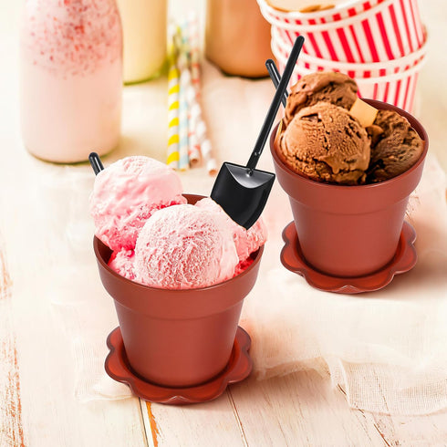 20 Pack 6.7 oz DOITOOL Flower Pot Dessert Cups with Lids and Spoons, Mini Plastic Chocolate Pudding Cups, Cute Mini