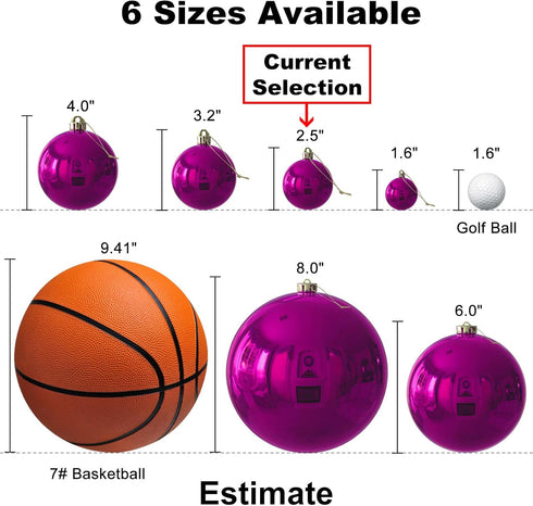 Fuchsia 2.5" Christmas Balls, Shatterproof Hanging Ornaments for Birthday Halloween Holiday Wedding, Set of 18pcs