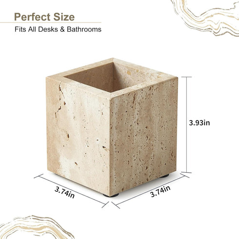 Countertop Real Natural Travertine Marble Toothbrush Holder & Pen Holder & Makeup Brush Holder & Utensil Holder