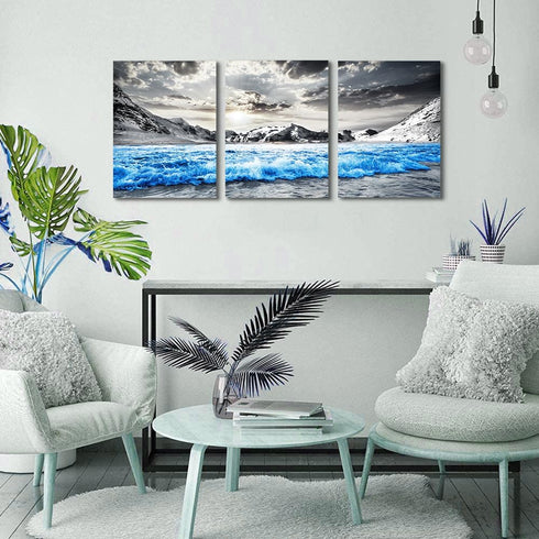 TTHYUEWS Framed Canvas Wall Art for Bedroom, Modern Home Decoration, Black and White Beach Wall Paintings