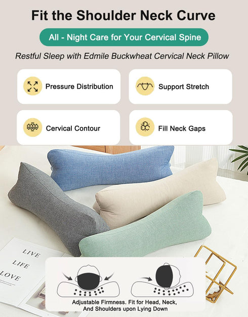 15 5 Inches Breathable Buckwheat Cervical Neck Support Pillow, Triangle Pillows for Neck Pain Relief, Adjustable Height