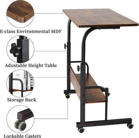 31.5'' SIDUCAL Portable Laptop Desk, Mobile Laptop Cart Adjustable Height, Rolling Computer Cart with Wheels, Mobile