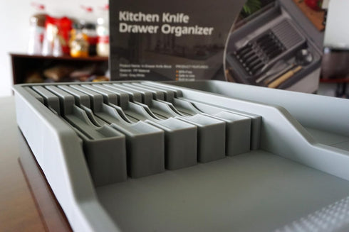 Knife Holder, In Drawer Knife Block with Expandable Cutlery Tray, Kitchen Drawer Organizer Insert for 11 Knives, Space
