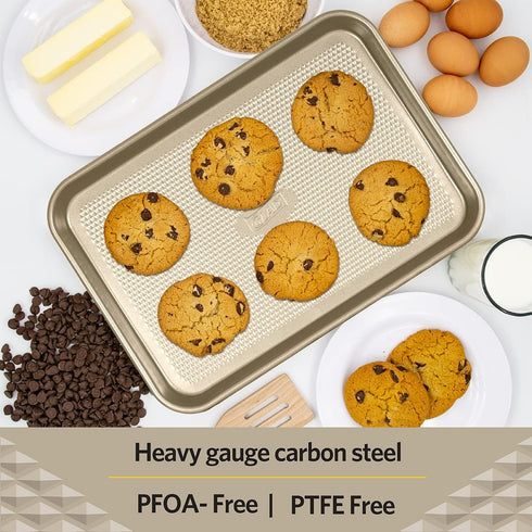 Glad Premium Nonstick Cookie Sheet, Heavy Duty Baking Pan with Raised Diamond Texture, Small, Gold