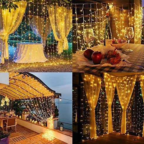 HEYFUNi 304 LED Curtain Lights Outdoor, 9.8Ft*9.8Ft Plug-in Hanging String Lights with 8 Modes for Decor