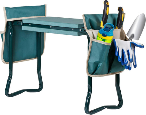 2 1 Set HomGarden Upgraded Folding Garden Kneeler Seat Bench Stool w/Thicken & Widen Soft Kneeling Pad, Portable Heavy
