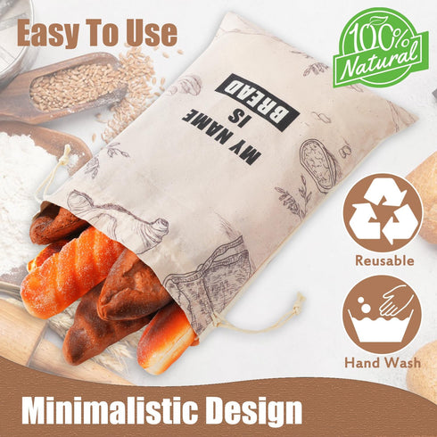 Bread Bags for Homemade Bread, Organic Linen with Plastic Liner, Drawstring Closure for Sourdough, 2 Packs