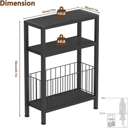 HET007BK1 Heybly Small Narrow Side Table for Small Space, Thin Bedside Table with Storage Basket, Skinny End Table