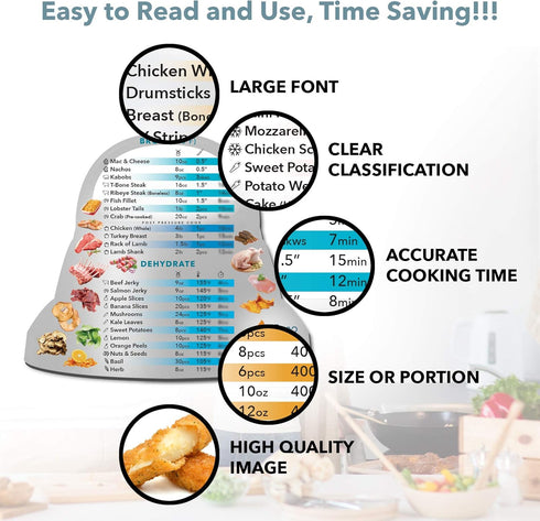 Air Fryer Magnetic Cheat Sheet Set, Instant Cooking Times Chart, Kitchen Frying Lid Cookbook Quick Reference