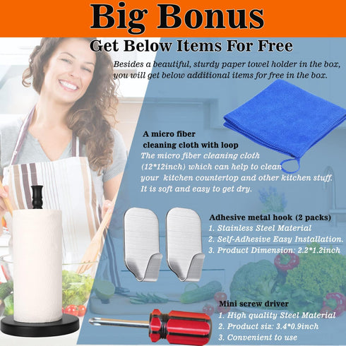 Countertop, (2LBS 6.7inch Black Paper Towel Holder Stainless Steel Heavy Weighted Base in Weight, and in Diameter)