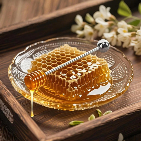 304 Set, 6.3 Inch 1 Pack 1 NiceGo Honey Dipper. Premium Stainless Steel Honey Dipper Kitchen Stirrer, Deep-Groove