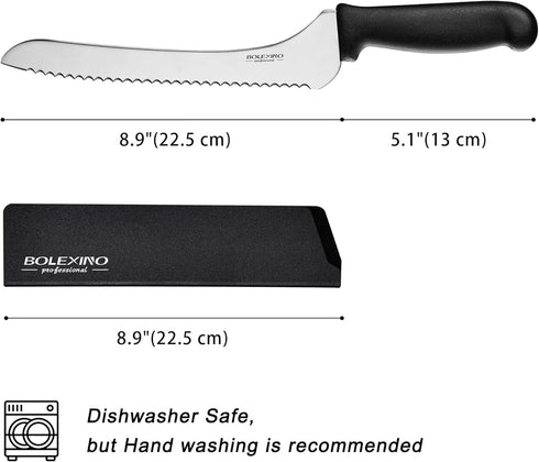 9 Inch Offset Serrated Bread Knife, High Carbon Stainless Steel Multi-Purpose Kitchen Knife for Homemade Bread, Cake,
