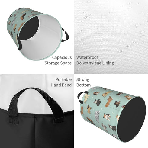 Cute Puppy Dog Round Laundry Hamper Storage Basket for Toys and Clothes Organizer, 62L
