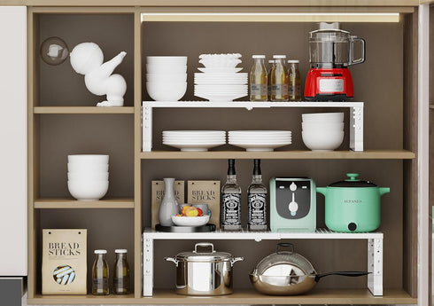 Expandable Cabinet Shelf Organizer: Storage Spice Rack Shelves for Kitchen, Stackable Adjustable Pantry Cupboard (1