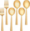 LIANYU 2 Gold Serving Spoons, 2 Gold Slotted Spoons, 2 Gold Serving Forks, 8.6 Inch Stainless Steel for Buffet Catering