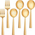 LIANYU 2 Gold Serving Spoons, 2 Gold Slotted Spoons, 2 Gold Serving Forks, 8.6 Inch Stainless Steel for Buffet Catering