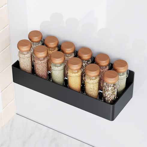 Magnetic Spice Rack for Refrigerator, Kitchen Organizer and Storage Shelf, Black (4 Pack) by Mystozer