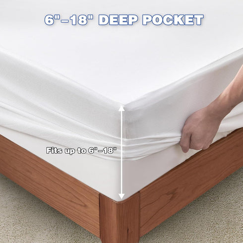18" (60'' 80'') Queen Mattress Protector, Waterproof Mattress Cover with Deep Pocket Bed Cover, Fitted Sheet Style