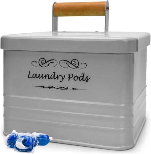 ELITAPRO Laundry Pods Holder, Khaki - Modern Farmhouse Container with Lid for Laundry Room Organization