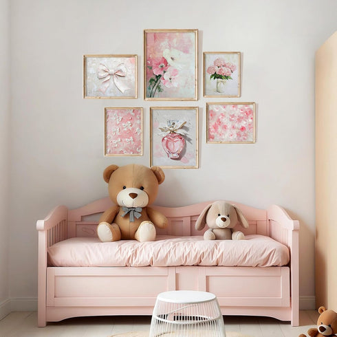 Lwoztra 8x10x6 Inch Pink Nursery Wall Art Floral Bow Canvas Prints Girls Room Wall Decor Pink Flower Pictures Coquette