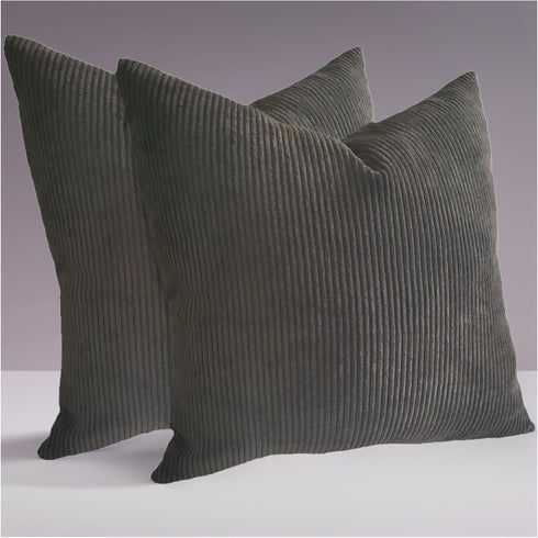 2 pcs Pack Throw Pillow Covers Corduroy Solid Soft Chestnut Brown 18x18 Inch Decorative Pillow Cases