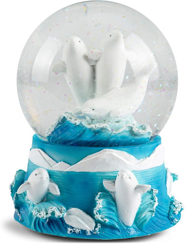 Elanze Designs Beluga Whales Tabletop Dresser Nightstand Figurine Decoration, 100MM Sturdy Glitter Water Wind Up