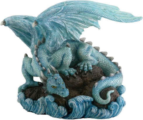 Blue Water Dragon on Rock Fantasy Figure Decoration