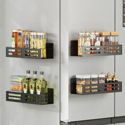 4 Pack Magnetic Spice Rack for Refrigerator Magnetic Fridge Shelf for Kitchen Magnetic Shelves for Fridge Black