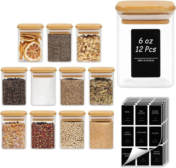 ComSaf Spice Jars with Labels 6 oz 12Pack, Small Spice Containers Starter