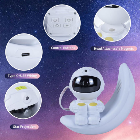 360 Astronaut Star Projector Galaxy Light, Built-in Speaker Space Man Buddy Projector Sky LED Night Light Space