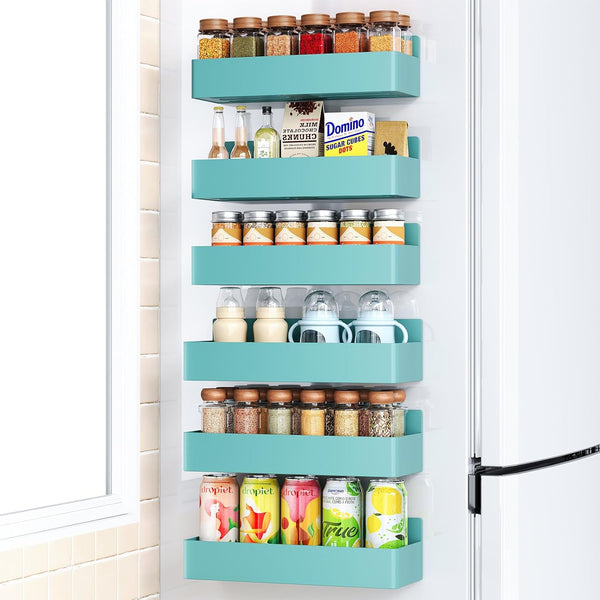 Mystozer Magnetic Spice Rack for Refrigerator, Kitchen Organizer and Storage Shelf, Blue