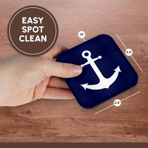 3dRose Navy Blue and White Nautical Anchor Design Soft Coasters, Set of 8