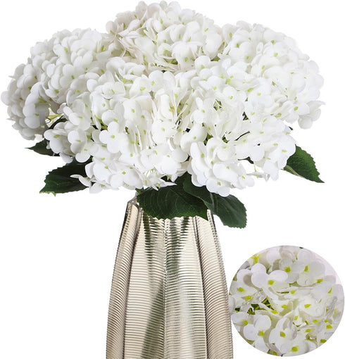 Kimuras Cabin 5Pcs White Hydrangea Artificial Flowers Real Touch Latex Fake Hydrangeas