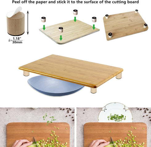 Cutting Board Adjustable Feet - Wood Kit to Elevate and Skid-Proof Your Countertop Cutting Board, Beige