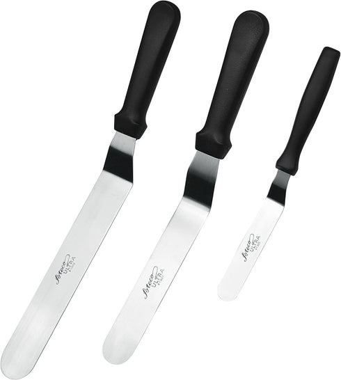 Ateco Ultra Offset Spatula 3 Piece Set - Stainless Steel Blades - 4.25 Inch, 7.75 Inch, 9.75 Inch
