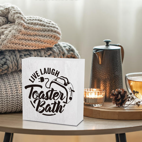 Live Laugh Toaster Bath Wood Sign, Funny Office Decor Signs, Cute Dark Humor Desk Accessories