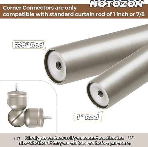 Adjustable Corner Connector, 2 Pack for 1 Inch & 7/8 Inch Diameter Curtain Rods, Antique Silver for Corner & Bay Windows