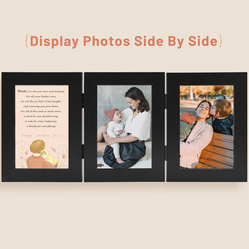 Golden State Art 4x6 Triple Picture Frame, Trifold Hinged Photo Frame with Real Glass for Desk Top Collage