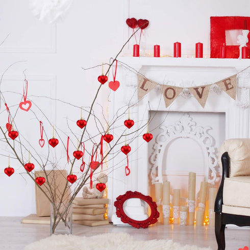 Frienda 24 Pcs Valentine Heart Shaped Ornaments - Christmas Tree Baubles Hanging Decoration for Valentine Wedding