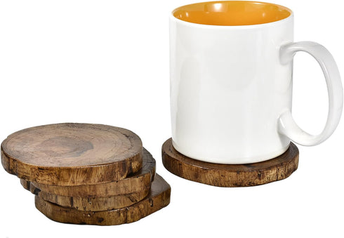 AeraVida Light Natural Mango Tree Wood with Bark Set of 5 Drink Coasters, Brown