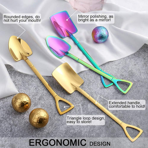 8Pcs Shovel Shape Stainless Steel Spoon Set, Exquisite Box, Dessert, Ice Cream, 4 Colors
