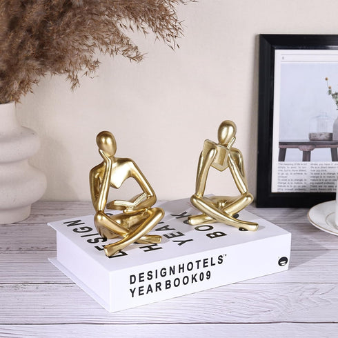 Gold Reading Women Statue, Thinker Sculptures, Abstract Art Ornament, Modern Aesthetic Figurine Decoration, Suitable