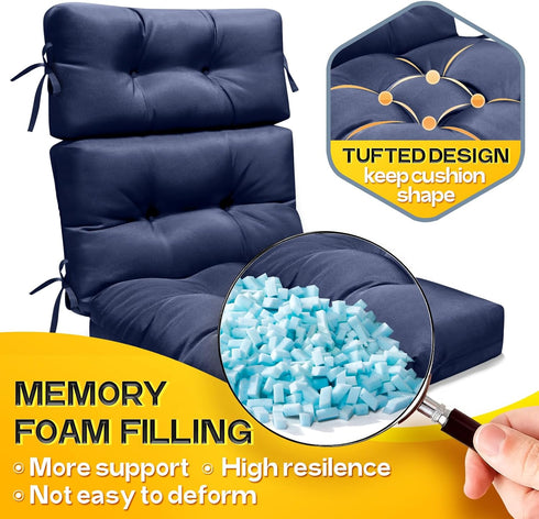 MAGIC ELEPHANT High Back Chair Cushion, Indoor Outdoor Memory Foam Chair Cushion with Ties for Adirondack and Rocking