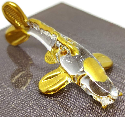 Japan Carp Koi Fish Miniature Figurines, Hand Blown Glass Art with 22K Gold Trim, Collectible Gift Decor