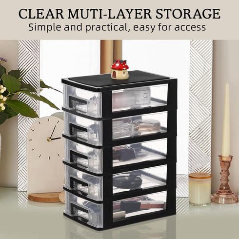 SAFIGLE 5 Drawer Mini Plastic Storage Organizer, Space Saving Bins with Drawers for Crafts, Tools, Stationary
