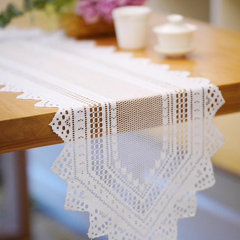 Sopoloray 2 Pack 13.6x44.9 Inch Lace Rectangular Table Runner,White Dresser Scarf Doilies,Coffee Table Runner