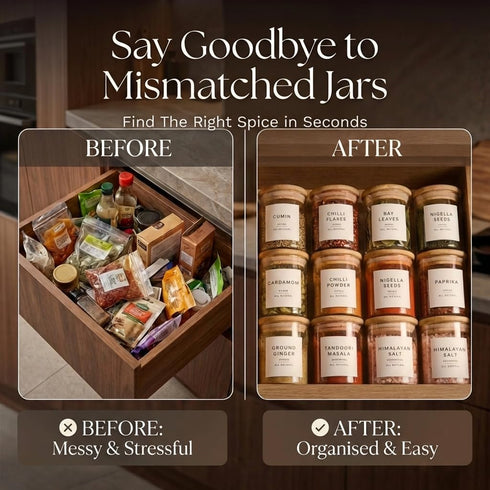 Labels-12 Pack- 6.8oz- 360 Glass Spice Jars with Labels- Spice Containers with Bamboo Lids -Spices Organization