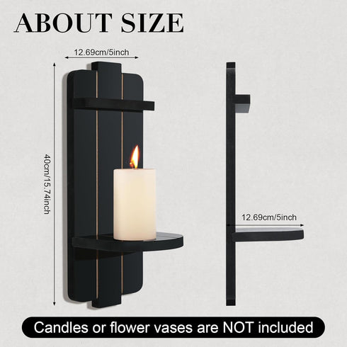 SUJUN Set 2 Rustic Candle Holder of Vintage Black Wooden Wall Sconces for Fireplace, Bedroom & Living Room Farmhouse