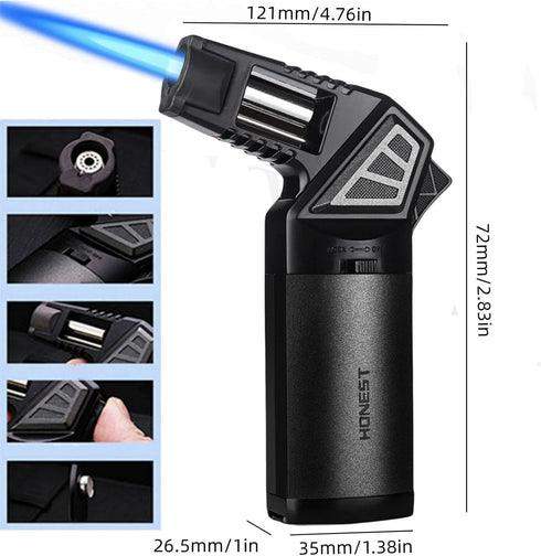 Butane Torch Lighter, Refillable Adjustable Jet Flame, Multipurpose Outdoor Windproof Cooking Torch (Butane Not