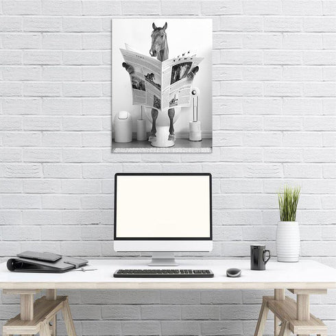 Funny Horse Bathroom Canvas Wall Art, Black and White Horse Sitting on Toilet Artwork, 12" x 16" Ready to Hang